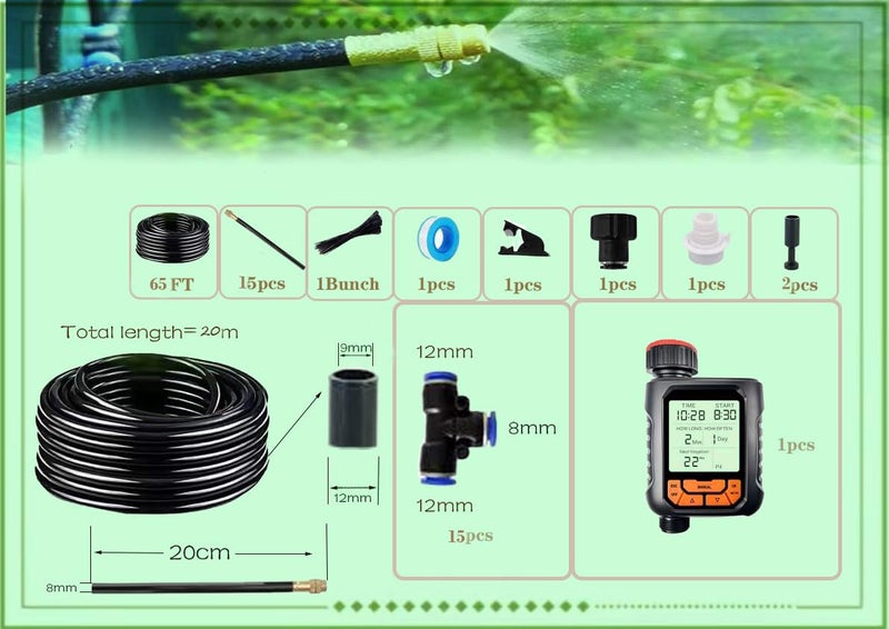 MOCOBER New drip Irrigation kit, Automatic Garden Watering System, Quick Connector and 360-degree Bending Dropper atomizing Copper Nozzle, Garden Plant Lawn Courtyard Watering System. (Timer) - Image 2